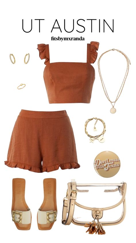 UT AUSTIN GAMEDAY OOTD #outfitinspo #gameday #gamedayfit #gamedayoutfit #utaustin Texas Longhorns Outfits, College Football Game Outfit, Nfl Football Games, Ut Austin, College Football Games, Game Outfit, Tailgate Outfit, Football Game Outfit, Game Day Outfit