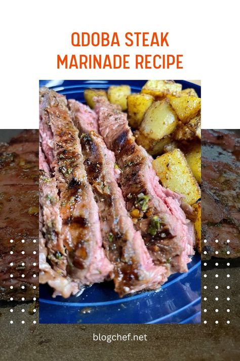 Master a Qdoba grilled steak with this Qdoba steak marinade recipe, made from fresh citrus, cilantro, garlic, chili, and chipotle. Qdoba Steak Recipe, Mexican Steak Marinade, Mexican Steak, Steak Marinade Recipes, Steak Tacos, Chipotle Chili, Grill Restaurant, Steak Marinade, Steak Salad