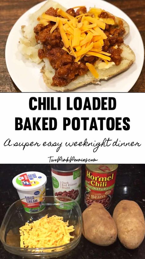 Recipe Box Diy, Chili Baked Potato, Potato Board, Baked Potato Dinner, Russet Potato Recipes, Simple Chili, Chicken Potato Bake, Pantry Meals, Food Main Course