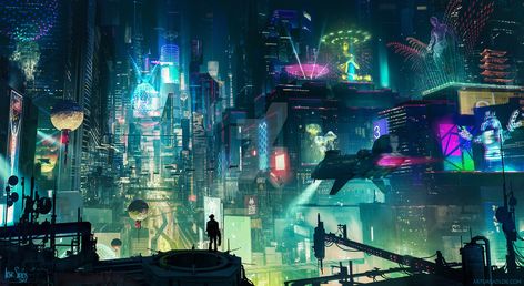 Cyberpunk City by artursadlos Cyberpunk Desktop Wallpaper, Cyberpunk Movies, Scifi City, Sci Fi City, Concept Art World, City At Night, New Retro Wave, Cyberpunk Aesthetic, Cyberpunk City