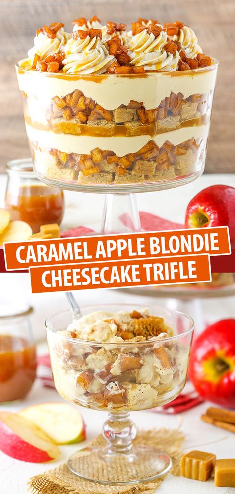 Thanksgiving Desserts Caramel, Impressive Thanksgiving Desserts, Trifle Bowl Recipes, Cheesecake Caramel, Trifle Dessert Recipes, Thanksgiving Desserts Kids, Caramel Apples Easy, Pecan Desserts, Cheesecake Trifle