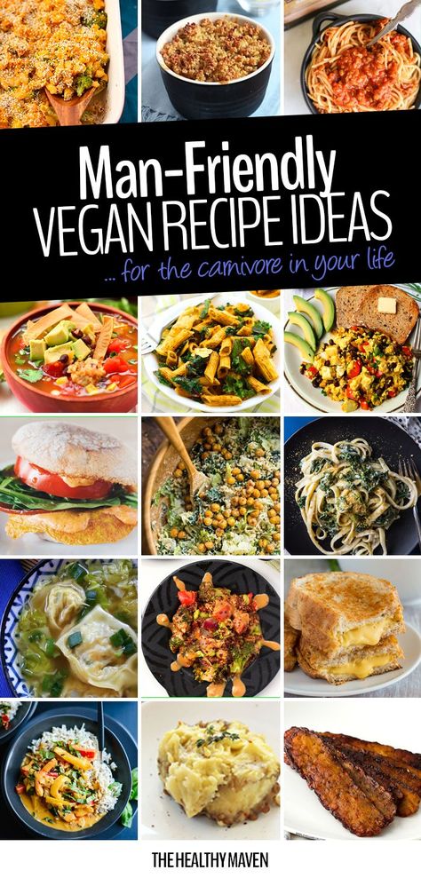 The way to man&apos;s heart is through his stomach so why not feed him ALL THE PLANTS with these man-friendly vegan meal ideas. Recipes even the carnivore in your life will love. Vegan Meal Ideas, Fragile Masculinity, Meat Lover, Interesting Recipes, Vegan Comfort Food, Vegan Meal, Meal Recipes, Vegan Meals, Vegan Recipe