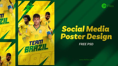 The post World Cup Football Brazil Social Media Poster Story Design PSD Free appeared first on PsFiles. Today, we made a creative social media poster design template for upcoming Qatar football World Cup. This social media banner design was created in Adobe Photoshop. You can use and edit this this Team Brazil Instagram and Facebook Story design PSD files for free. Other team poster designs are on the way stay tuned. File […] The post World Cup Football Brazil Social Media Poster Story Des Football Social Media, Brazil Football Team Poster, Football Instagram Post Design, Football Social Media Design, Football Match Poster Design Template, Football Brazil, Social Media Poster, Psd Template Free, Free Photoshop