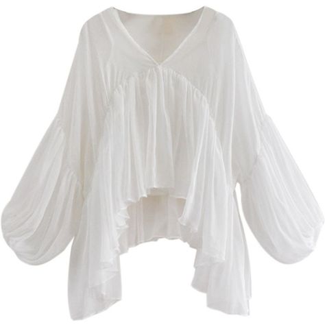 Choies White V-neck Layered Bubble Sleeve Chiffon Blouse ($29) ❤ liked on Polyvore featuring tops, blouses, shirts, white, white chiffon blouse, v-neck shirts, layering shirts, layered tops and v neck blouse Flowy White Shirt, White Flowy Blouse, White Flowy Shirt, Sleeve Shirt Outfit, Layering Shirts, White Chiffon Tops, White Chiffon Blouse, Blouse Chiffon, Chiffon Shirt Blouse