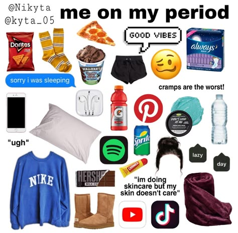 Outfits For Period Days, Period Starter Kit, Sick Day Essentials, Trip Essentials Packing Lists, Road Trip Kit, Period Tips, Niche Aesthetic, Period Hacks, Time Of The Month