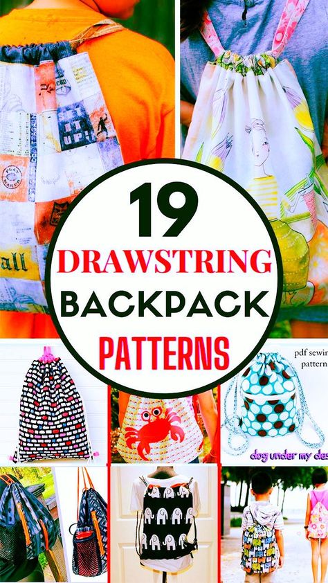 Learn how to sew a drawstring backpack with this collection of 19 tutorials and sewing patterns. A DIY drawstring backpack is an easy sewing project that’s ideal for beginners. A drawstring bag is quick and easy to make and creates a cute backpack that’s versatile and perfect for anyone as a grab-and-go bag. Check out this collection of 19 different drawstring backpack patterns and styles to find the right one for you. Drawstring Backpack Pattern, Drawstring Backpack Tutorial, Backpack Patterns, Backpack Pattern Sewing, Backpack Sewing, Backpack Tutorial, Simple Backpack, Diy Backpack, Backpack Pattern