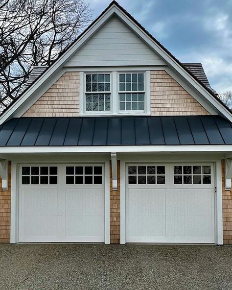 Portico Over Garage Doors, 4 Car Garage Ideas, Garage Doors Farmhouse, Designer Garage Doors, Garage Awning, Over Garage Door, Garage Door With Windows, Fiberglass Garage Doors, Awning Ideas