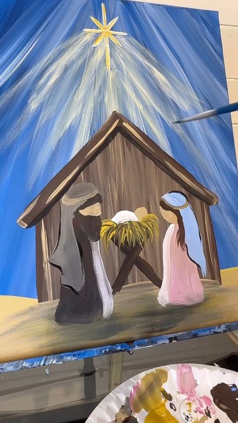 [clip] Easy Nativity Painting idea! 🎨#tutorials #acrylicpainting #Christmasdiy #beginnerfriendly #easypainting #nativity #nativityscene #ChristmasCrafts | Emily Seilhamer Art | Emily Seilhamer Art · Original audio Emily Seilhamer Art, Simple Nativity Painting, Easy Nativity Painting, Manger Scenes Nativity, Nativity Diy, Cabin Painting, Door Hanger Signs, Simple Nativity, Nativity Scene Diy