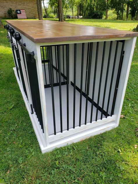 Dog Kennel Entertainment Center, Kennel Entertainment Center, Double Dog Kennel, Pets Furniture, Custom Dog Kennel, Dog Kennel Furniture, Diy Dog Kennel, Bluetick Coonhound, Interior Sliding Barn Doors