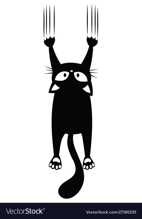 Black Cat Cartoon Drawing, Black Cat Art Cute, Black Cat Doodles, Black Cat Drawing Simple, Cat Scratching Wall, Cat Scratch Tattoo, Cat Silhouette Art, Cute Cat Images, Wall Silhouette