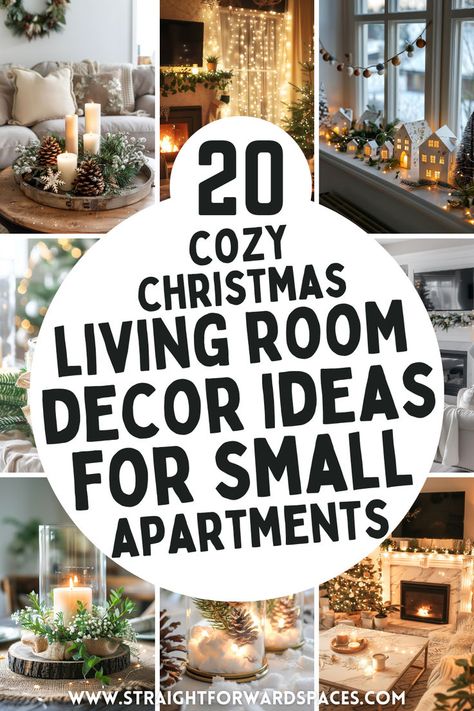 a small apartment living room with cozy christmas decor, featuring a small christmas tree and festive accents. Christmas Tree For Apartment, Small Apartment Christmas Tree, Cozy Christmas Living Room Decor, Decorate A Small Living Room, Small Christmas Decor, Small Table Decor, Small House Living Room, Ideas For Small Apartments, Christmas Living Room Decor Ideas