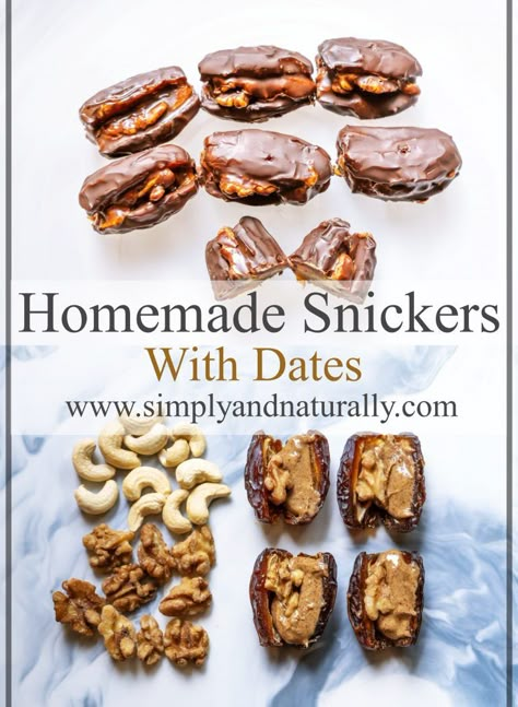 Homemade Snickers With Dates Recipe - Simply and Naturally Homemade Snickers Bars With Dates, Healthy Snicker Bars With Dates, Snack Recipes With Dates, Homemade Snickers With Dates, Dates Snickers Recipe, Date Snickers Bars Healthy, Snickers Dates Recipes, Snicker Dates Recipe, Date Snickers Recipe