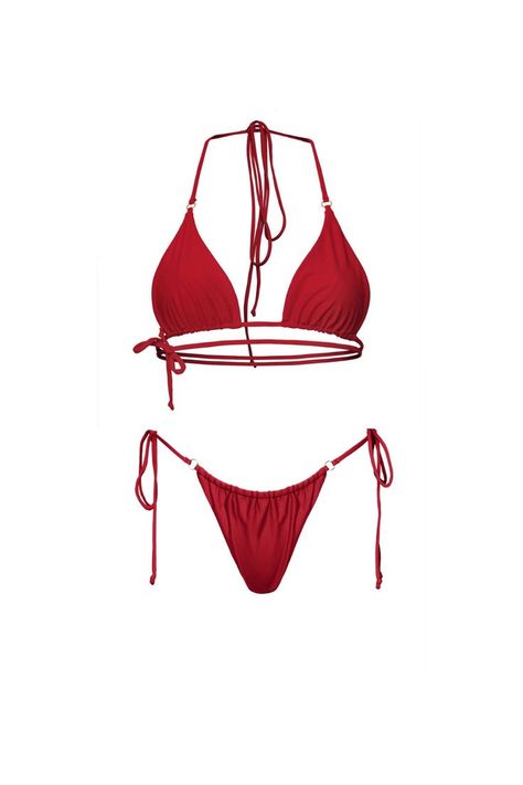 Minimalistic red strappy bikini top and red tie side bikini bottom Robin Arellano, Swimwear Aesthetic, Texas Roadhouse, Harry Potter Outfits, Swimsuits Outfits, Cute Swimsuits, Summer Swim Suits, That Day, Tan Lines