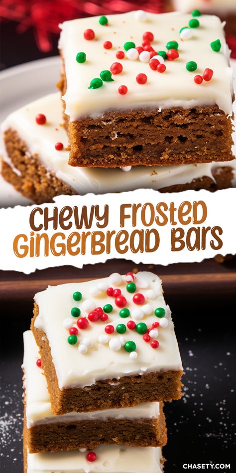 Chewy Frosted Gingerbread Bars - Chasety Gingerbread Squares Holidays, Ginger Bread Brownies, Holiday Dessert Drinks, Gingerbread Bars, Christmas Bars, Gingerbread Cookie Bars, 2024 Holidays, Frosted Gingerbread, Baking Contest