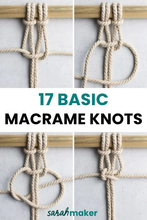 17 Primary Macrame Knots: Step-by-Step Directions Check more at https://howcandothis.com/diyideas/17-primary-macrame-knots-step-by-step-directions/ Macrame Tutorial Beginner, Basic Macrame Knots, Basic Knots, Basic Macrame, Macrame Wall Hanging Tutorial, Knots Guide, Free Macrame Patterns, Macrame Plant Hanger Patterns, Macrame Knots Tutorial