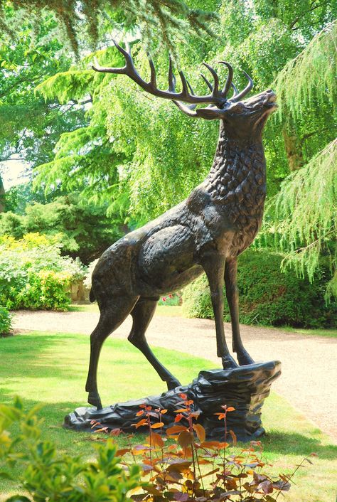 Want to add the perfect centre piece to your garden? We sell a wide range of lifelike animal garden ornaments, like this life size Elk from the Scottish Highlands! Backyard Statues, Large Outdoor Statues, Outdoor Gardens Landscaping, Metal Sculptures Garden, Garden Figures, Deer Statues, Outdoor Garden Statues, Life Size Statues, Crystal Garden