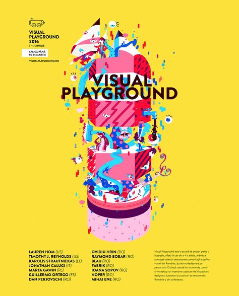 Graphics for Visual Playground 2016, a graphic design and illustration school based in Bucharest, Romania. Playground Illustration Graphic Design, Playground Graphic Design, Playground Illustration, School Graphic Design, Illustration School, Music Festival Poster, Infographic Illustration, Playground Design, Design And Illustration