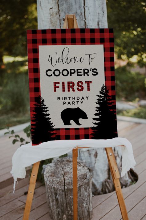 Winter Lumberjack First Birthday, Fall Birthday Ideas, Winter Onederland Party Boy, Lumberjack Birthday Party, Inviting Colors, Winter Onederland Party, Lumberjack Birthday, Lumberjack Party, Party Welcome Sign