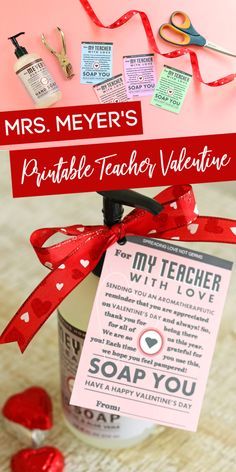 Mrs. Meyer's Valentine Printable for Teachers! Easy Valentine's Day Teacher Gift Idea that is so easy and your teacher will love! This gift can be used and enjoyed at home or in the classroom! A Simple Printable for Valentine's Day! #passion4savings #printables #valentines #day #teacher #gift #ideas Mrs Meyers Valentine Printable, Teacher Gift Ideas For Valentines Day, Valentines For Teachers From Students, Valentines From Teacher To Student, Teacher Valentines Day Gifts, Teacher Valentine Gift, Valentine Photos, Class Treats, Simple Valentines