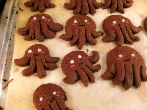 Chocolate Octopus Cookies Octopus Cookies, Joy Of Cooking, Muffin Recipes, Octopus, Gingerbread Cookies, Gingerbread, Biscuits, Baking