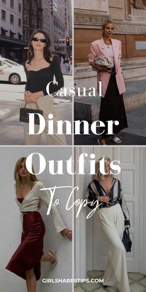 Discover 40+ effortlessly chic dinner date outfits that are casual yet classy and elegant. Perfect for an old money, expensive look that's stylish and trendy for spring, summer, fall, and winter. Whether it's Thanksgiving with friends, a girls' night out, dinner with colleagues, family gatherings, anniversaries, birthdays, Valentine's Day, Christmas parties, or just going out, these ideas have you covered! Outfits For Evening Out Night Casual, Night Out 30s Outfit, Outfit For Evening Out Night, Date Night Dinner Outfit Fall, Casual Classy Dinner Outfit, Casual Chic Going Out Outfits, Cold Summer Evening Outfit, Dinner With His Family Outfit, Moms Dinner Outfit