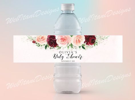 Water Bottle Labels for Girl Baby shower with Blush Burgundy | Etsy Pink Pumpkin Baby Shower, Shower Water, Bloom Baby, Pink Pumpkins, Baby Shower Pumpkin, Baby Shower Fall, Baby In Pumpkin, Water Bottle Labels, Floral Baby Shower