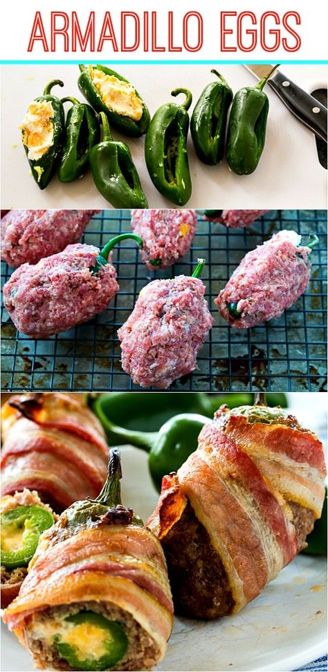 Meaty Appetizers, Bacon Appetizer, Armadillo Eggs, Sausage And Bacon, Stuffed Jalapenos, Nutella Cookie, Spicy Southern Kitchen, Spicy Appetizers, Jalapeno Recipes