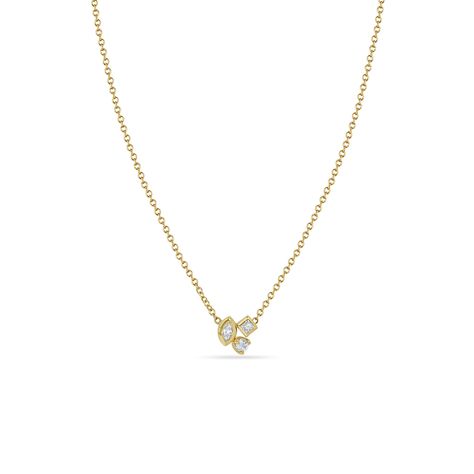 14k gold cable chain necklace with a mixed cut diamond cluster pendant made of bezel set marquise and princess diamonds and a prong set round diamond SPECIFICS • 14k cable chain is adjustable at 14-15-16"• pendant is approx. 5mm x 5mm• marquise diamond is approx. 3mm x 1.5mm• princess diamond is approx. 1.5mm• round di Bezel Set Marquise, Diamond Cluster Necklace, Diamond Necklace Simple, Cable Chain Necklace, Cluster Necklace, Cluster Pendant, Unique Diamonds, Marquise Diamond, Princess Diamond