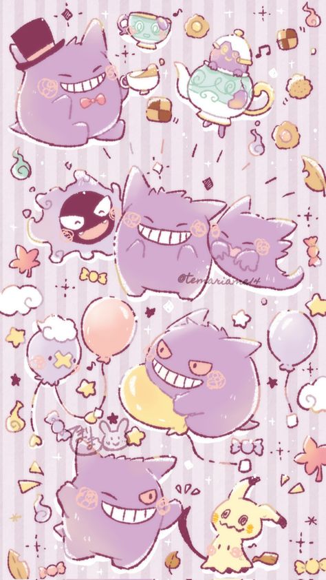 Purple Pokemon Wallpaper, Halloween Pokemon Wallpaper, Kawaii Pokemon Wallpaper, Pokemon Aesthetic Wallpaper, Mimikyu Wallpaper, Pokemon Phone Wallpaper, Alcremie Pokemon, Cute Gengar, Pokémon Wallpaper