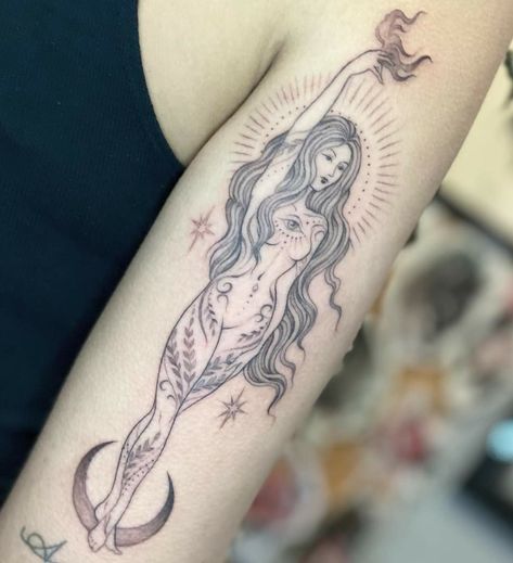 Cosmic Woman Tattoo, Goddess Of Fire Tattoo, Divine Feminine Goddess Tattoo, Fire Goddess Tattoo, Sorceress Tattoo, Virgo Woman Tattoo, Mother Earth Tattoo Divine Feminine, Nyx Goddess Tattoo, Nature Goddess Tattoo