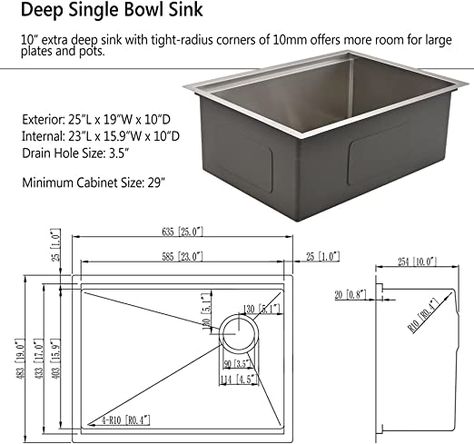 Workstation Undermount Kitchen Sink 25 Inch, Jshozzy 25x19 Handmade Deep 304 Stainless Steel Undermount Sink Single Bowl Kitchen Sink Basin with Offset Drain - - Amazon.com Single Bowl Kitchen Sink Undermount, Undermount Vs Drop In Sink, Akdy Kitchen Sink, Deep Sink Kitchen, Sink Dimension, Prep Sink, Sink Basin, 25” Single Bowl Kitchen Sink Undermount Stainless Steel, Bowl Kitchen Sink