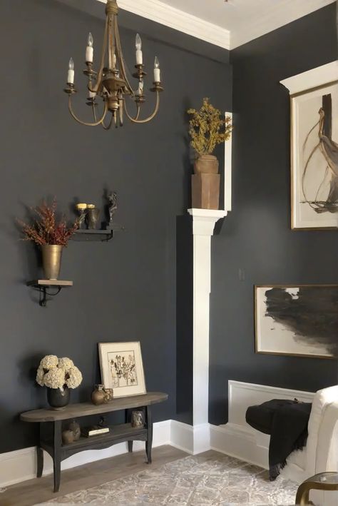 Iron Ore, wall paint, living room, renovation Iron Ore Sherwin Williams Accent Wall Living Room, Iron Ore Living Room Wall, Iron Ore Painted Furniture, Iron Ore Living Room, Sw Iron Ore, Iron Ore Sherwin Williams, Living Room 2024, Best Wall Paint, Whiskey Room