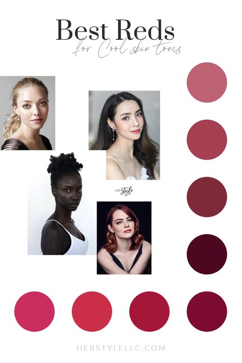 Cool Skin Tone Lipstick, Red Lipstick Cool Skin Tone, Clothing For Cool Skin Tones, Cool Winter Red Hair, Lipstick For Winter Skin Tone, Lipstick Colors For Cool Skin Tones, Cool Tone Red Lipstick, Red For Soft Summer, Red Lipstick For Cool Undertones