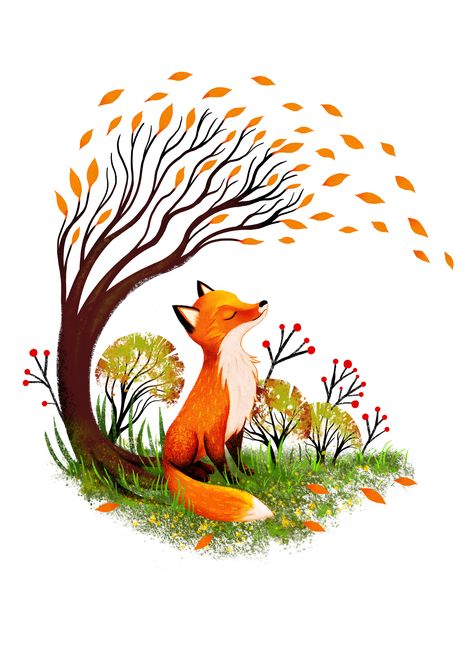 This autumn fox is full of and vibrant colors in this woodland animals illustration. Add this fox print to your art collection and bring the beauty of the forest into your home.  https://www.etsy.com/ca/listing/721863804/autumn-fox-print-woodland-animals-forest Forest Animals Illustration, Forest Drawing, Animals Forest, Fox Images, Illustration Kunst, Arte Indie, Fox Illustration, Autumn Illustration, Fish Illustration