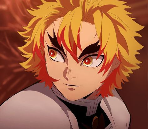 Rengoku With Short Hair, Rengoku Short Hair, Rengoku Side Profile, Kotatsu Demon Slayer, Rengoku Blushing, Rengoku Hair, Rengoku Banner, Rengoku Pfp, Rengoku Kyoujurou