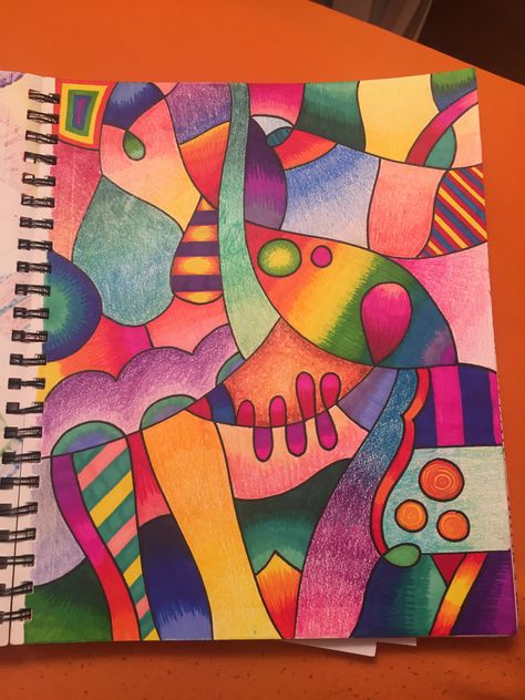 Some more abstract art! #doodles #sharpie #sharpies #multimedia #crayons #colorful #colors #sketchbook Abstract Art Pencil Colour, Abstract Art Color Pencil, Crayon Abstract Art, Color Pencil Art Abstract, Abstract Art Colored Pencil, Abstract Drawings Colorful, Crayon Doodles, Abstract Doodles, Lady Thor