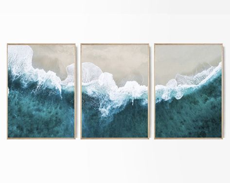 Beach Scenery Canvas Set of 3 Posters Palm Tree Wall Art Print Art Canvas Large Ocean Surf Prints Waves Ocean Wall Hanging Photo Posters - Etsy UK Ocean Waves Photos, Haus And Hues, Turquoise Wall Art, Turquoise Walls, Waves Photography, Wall Art Ocean, Beach Artwork, Surfboard Art, Triptych Wall Art