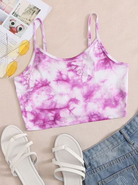 Tie Dye Crop Cami Top | SHEIN USA How To Tie Dye, Tie Dye Crop Top, Tie Dye Outfits, Cute Crop Tops, Crop Top Outfits, Tween Outfits, Cute Comfy Outfits, Hoodie Outfit, Mode Inspo