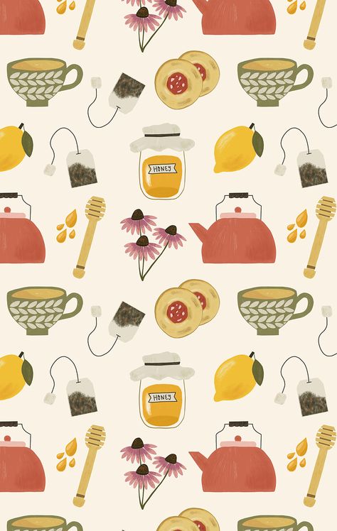 Tea Illustration, Food Illustrations, Art Plastique, Cute Illustration, Tea Pot, Surface Pattern Design, Surface Pattern, Pattern Wallpaper, Pattern Art