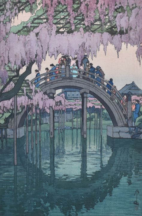 Hiroshi Yoshida, Japanese Art Prints, Japanese Artwork, Japon Illustration, Art Japonais, Japanese Woodblock Printing, Japanese Painting, Art And Illustration, A Bridge