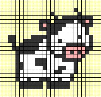 Small Cow Cross Stitch Pattern, Cow Alpha Pattern Crochet, Highland Cow Perler Bead, Grid Design Pattern Art, Cow Grid Pattern, Easy Grid Patterns, Crochet Grid Patterns Easy, Crochet Grid Bag, Cute Pixel Art Grid Easy