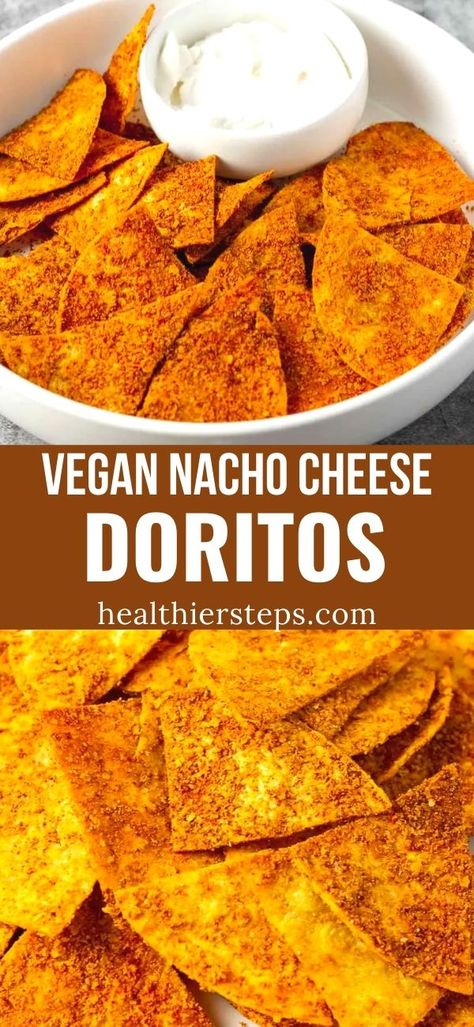 Healthy Cheese Its, Homemade Doritos, Healthy Nacho Cheese, Doritos Seasoning Recipe, Store Bought Vegan Snacks, Healthy Vegan Nachos, Vegan Doritos, Dorito Seasoning Nacho Cheese, Vegan Nacho Cheese Sauce