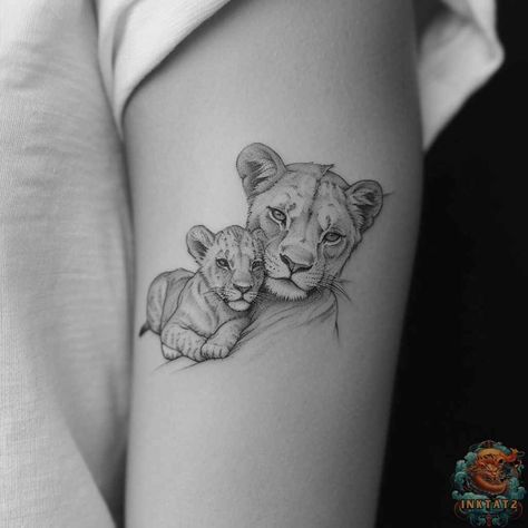 Roar of Love: The Symbolism and Beauty of Lioness and Cubs Tattoos: 91 Designs - inktat2.com Lioness And Cub Tattoo, Lion Cub Tattoo, Lion And Lioness Tattoo, Cub Tattoo, Lioness Tattoo Design, Wrist Tattoos Girls, Motherhood Tattoos, Lioness And Cubs, Cubs Tattoo