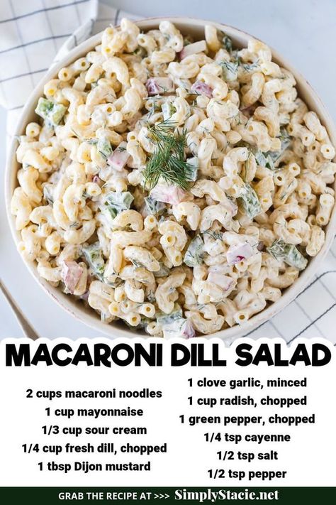 Recipes From Heaven Dill Salad Recipe, Salad Dressing Recipes Vinaigrette, Dill Salad, Simply Stacie, Easy Pasta Salad, Fresh Dill, Salad Dressing Recipes, Radishes, Recipes From Heaven