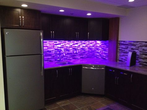 New kitchen installation with LED under cabinet lighting. Pick up to 12 different colours of light whenever you want using a remote control. Led Light Kitchen Under Cabinet, Led Lights Kitchen Under Cabinet, Led Lights Kitchen, Queensland House, Podcast Space, Mobile Home Kitchen, Kitchen Led Lighting, Led Kitchen, Led Under Cabinet Lighting