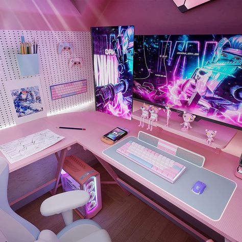 MOTPK Pink Gaming Desk L Shaped, 51 Inch Gamer Desk Gaming Table with Carbon Fiber Texture, Corner Computer Desk L Shape with Monitor Stand & Cup Holder & Headphone Hook, for Women & Girls Gift Aesthetic L Shaped Desk, Gaming Desk Inspiration, L Shape Gaming Setup, L Gaming Desk, Gaming Table Ideas, L Shape Desk Setup, L Shaped Desk Gaming Setup, L Desk Setup, L Shaped Desk Setup