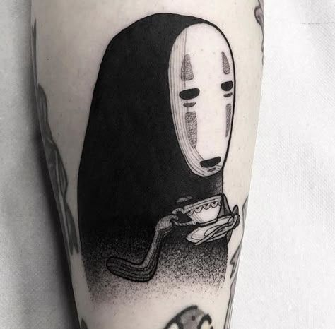 No Face Tattoo, Ghibli Tattoos, Black And White Tattoo, Typography Tattoo, Ghibli Tattoo, Delicate Tattoo, Face Tattoos, Tattoo Meaning, Subtle Tattoos