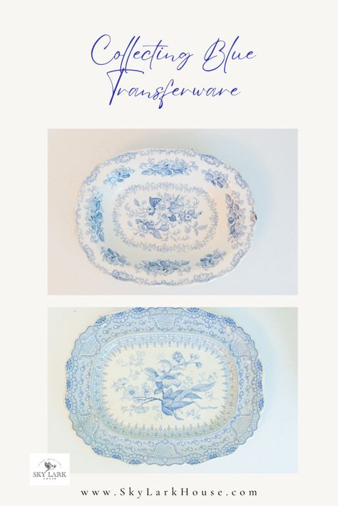 If you are interested in collecting blue transferware then this article is for you! We discuss where to find it, how to determine its age, and how to estimate its value. Blue And White Antique Dishes, Antique Blue And White Porcelain, Spode Blue Italian Display, Delphite Dishes Vintage, Blue Transferware, Find It, Blue And White, China, Blue