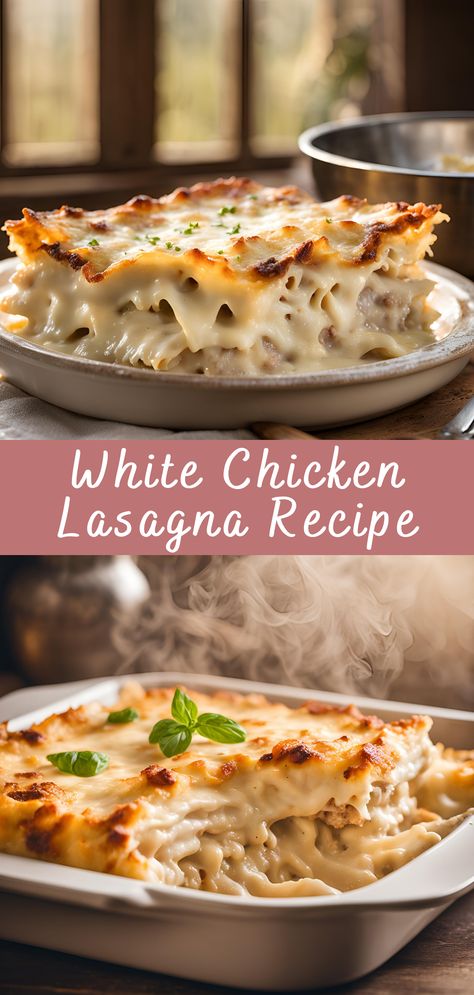 White Chicken Lasagna Recipe | Cheff Recipes White Chicken Veggie Lasagna, Turkey Lasagna Recipe White Sauce, Creamy Chicken Lasagna With White Sauce, Chicken Lasagna With White Sauce, Lasagna White Sauce Recipe, White Lasagna With Sausage, White Chicken Lasagna Roll Ups, White Sauce Chicken Lasagna, Chicken Parmesan Lasagna