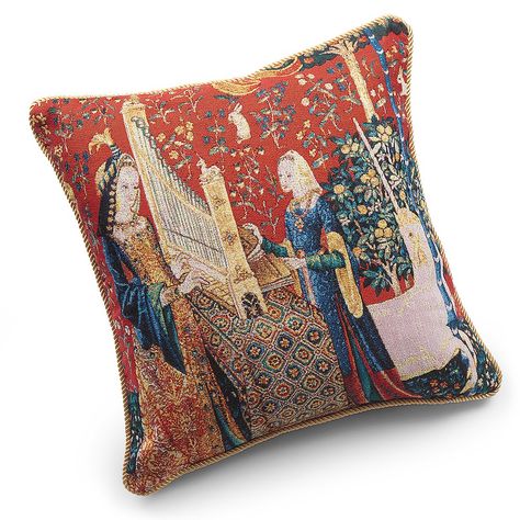 Lady & Unicorn Hearing Tapestry Cushion Woven Tapestry Wall Hangings, Unicorn Tapestries, Medieval Tapestry, Tapestry Cushion, Tapestry Pillow, Woven Tapestry, Tapestry Wall, Tapestry Weaving, Throw Pillow Cases